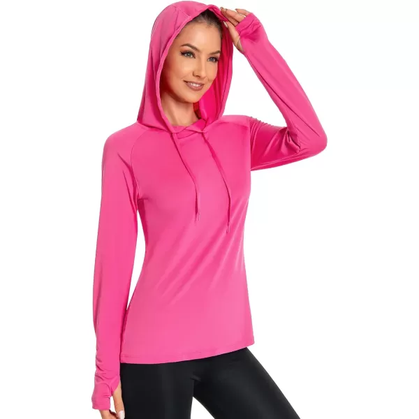 BASSDASH Womens UPF 50 Hiking Fishing Hoodie UV Shirt Long Sleeve Outdoor Activewear Breathable Lightweight StretchRose Red