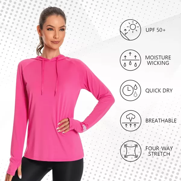 BASSDASH Womens UPF 50 Hiking Fishing Hoodie UV Shirt Long Sleeve Outdoor Activewear Breathable Lightweight StretchRose Red