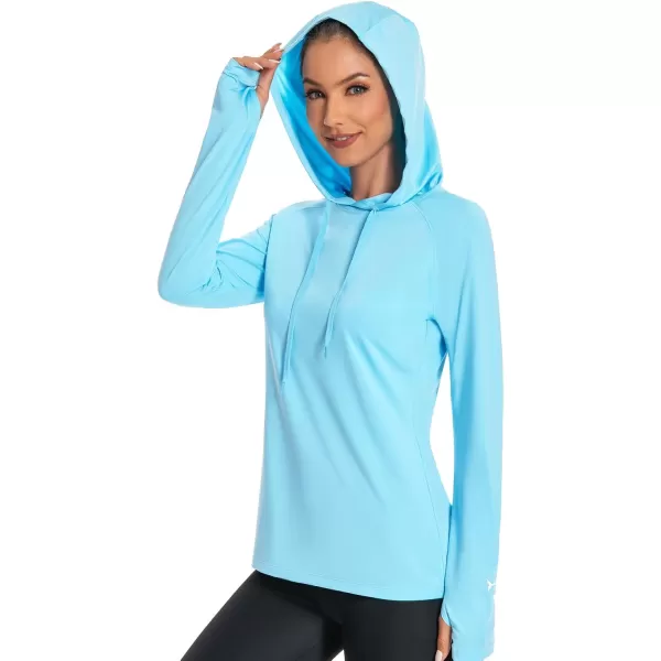 BASSDASH Womens UPF 50 Hiking Fishing Hoodie UV Shirt Long Sleeve Outdoor Activewear Breathable Lightweight StretchSky Blue