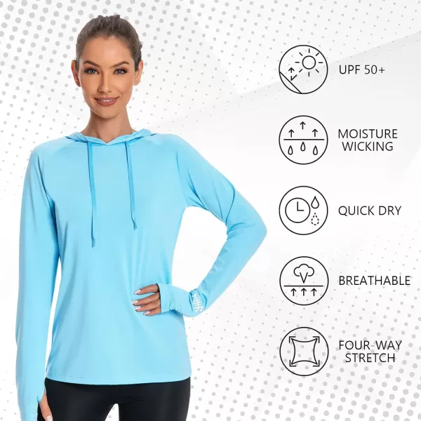 BASSDASH Womens UPF 50 Hiking Fishing Hoodie UV Shirt Long Sleeve Outdoor Activewear Breathable Lightweight StretchSky Blue