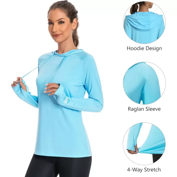 BASSDASH Womens UPF 50 Hiking Fishing Hoodie UV Shirt Long Sleeve Outdoor Activewear Breathable Lightweight StretchSky Blue