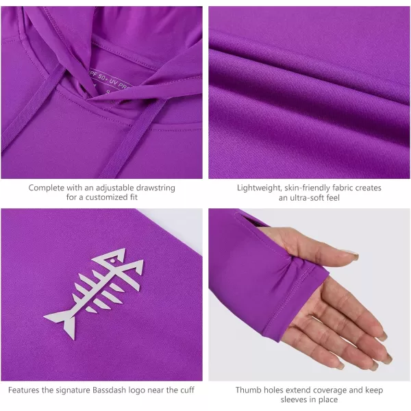 BASSDASH Womens UPF 50 Hiking Fishing Hoodie UV Shirt Long Sleeve Outdoor Activewear Breathable Lightweight StretchViolet