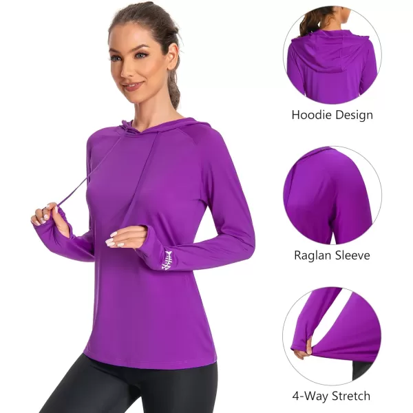 BASSDASH Womens UPF 50 Hiking Fishing Hoodie UV Shirt Long Sleeve Outdoor Activewear Breathable Lightweight StretchViolet