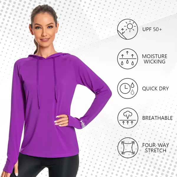 BASSDASH Womens UPF 50 Hiking Fishing Hoodie UV Shirt Long Sleeve Outdoor Activewear Breathable Lightweight StretchViolet