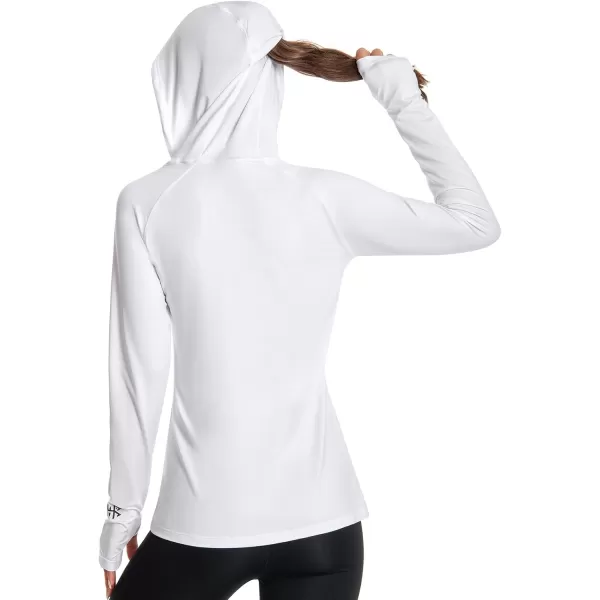 BASSDASH Womens UPF 50 Hiking Fishing Hoodie UV Shirt Long Sleeve Outdoor Activewear Breathable Lightweight StretchWhite