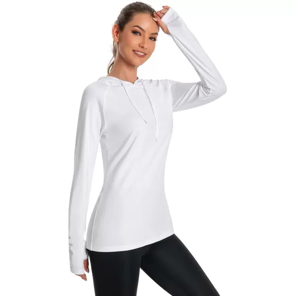 BASSDASH Womens UPF 50 Hiking Fishing Hoodie UV Shirt Long Sleeve Outdoor Activewear Breathable Lightweight StretchWhite