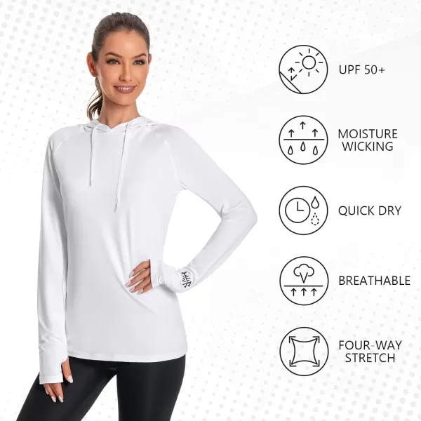 BASSDASH Womens UPF 50 Hiking Fishing Hoodie UV Shirt Long Sleeve Outdoor Activewear Breathable Lightweight StretchWhite