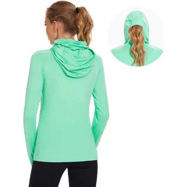 BASSDASH Womens UPF 50 Sun Protection Hoodie with Face Mask Neck Gaiter Breathable Long Sleeve Shirt for Hiking FishingMint