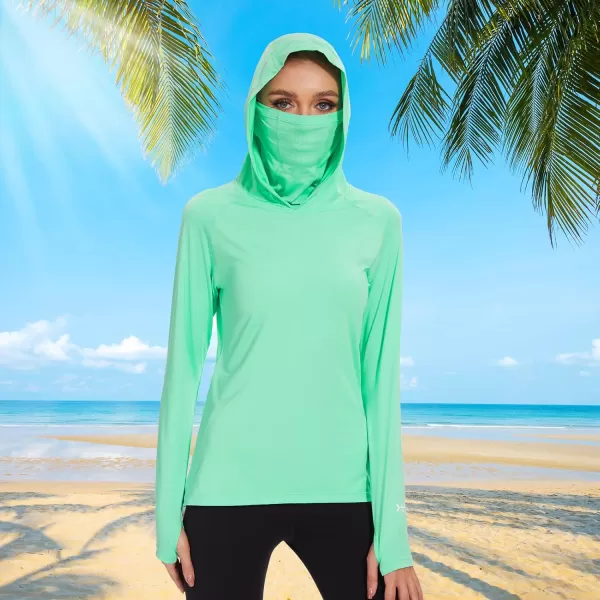 BASSDASH Womens UPF 50 Sun Protection Hoodie with Face Mask Neck Gaiter Breathable Long Sleeve Shirt for Hiking FishingMint