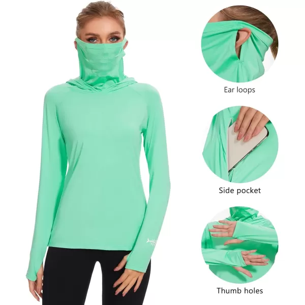 BASSDASH Womens UPF 50 Sun Protection Hoodie with Face Mask Neck Gaiter Breathable Long Sleeve Shirt for Hiking FishingMint