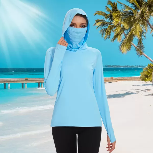 BASSDASH Womens UPF 50 Sun Protection Hoodie with Face Mask Neck Gaiter Breathable Long Sleeve Shirt for Hiking FishingSky Blue