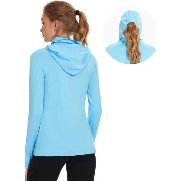 BASSDASH Womens UPF 50 Sun Protection Hoodie with Face Mask Neck Gaiter Breathable Long Sleeve Shirt for Hiking FishingSky Blue