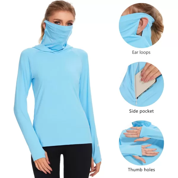 BASSDASH Womens UPF 50 Sun Protection Hoodie with Face Mask Neck Gaiter Breathable Long Sleeve Shirt for Hiking FishingSky Blue