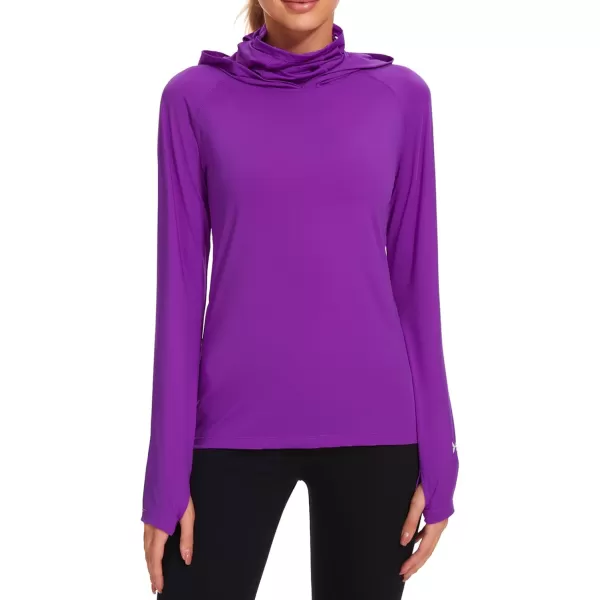 BASSDASH Womens UPF 50 Sun Protection Hoodie with Face Mask Neck Gaiter Breathable Long Sleeve Shirt for Hiking FishingViolet