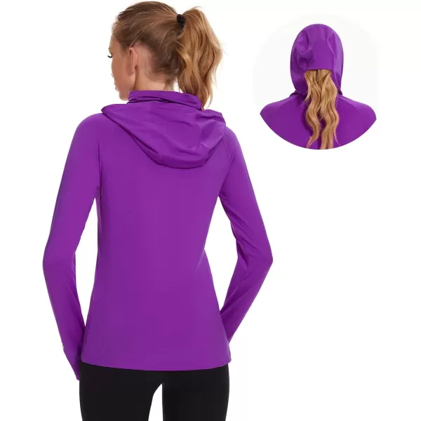 BASSDASH Womens UPF 50 Sun Protection Hoodie with Face Mask Neck Gaiter Breathable Long Sleeve Shirt for Hiking FishingViolet