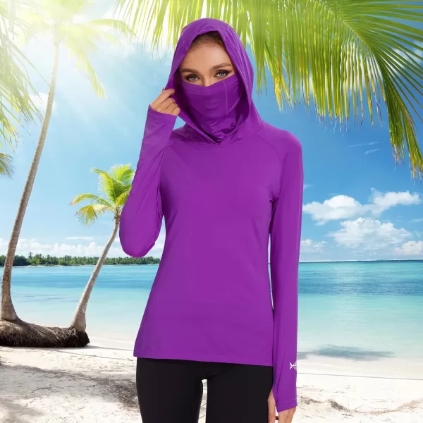 BASSDASH Womens UPF 50 Sun Protection Hoodie with Face Mask Neck Gaiter Breathable Long Sleeve Shirt for Hiking FishingViolet