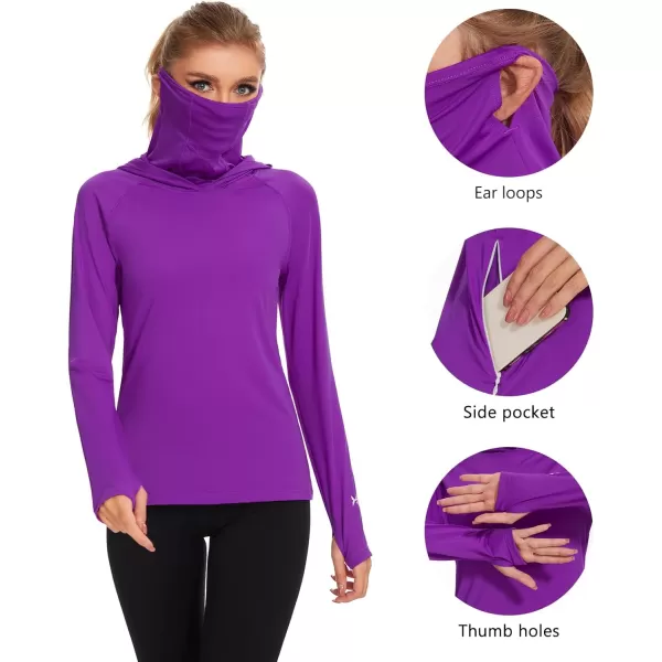 BASSDASH Womens UPF 50 Sun Protection Hoodie with Face Mask Neck Gaiter Breathable Long Sleeve Shirt for Hiking FishingViolet