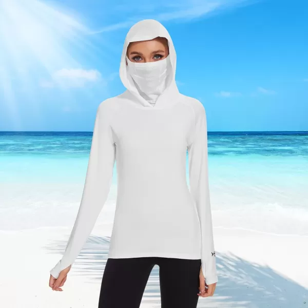 BASSDASH Womens UPF 50 Sun Protection Hoodie with Face Mask Neck Gaiter Breathable Long Sleeve Shirt for Hiking FishingWhite