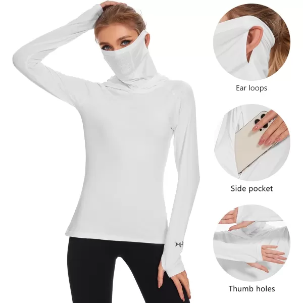 BASSDASH Womens UPF 50 Sun Protection Hoodie with Face Mask Neck Gaiter Breathable Long Sleeve Shirt for Hiking FishingWhite