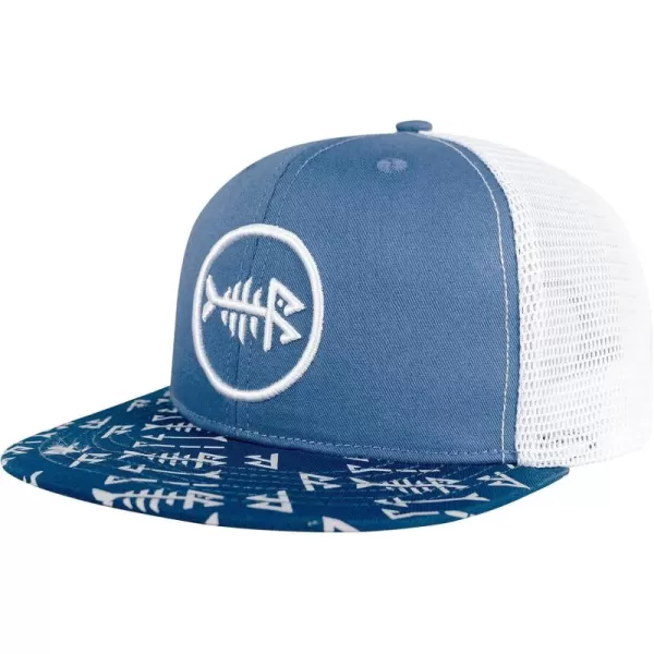 BASSDASH Flat Brim Trucker Cap Adjustable Snapback Hat Mesh Back for Men WomenBlue