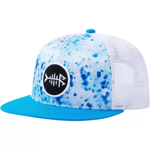 BASSDASH Flat Brim Trucker Cap Adjustable Snapback Hat Mesh Back for Men WomenBlue Ink Camo
