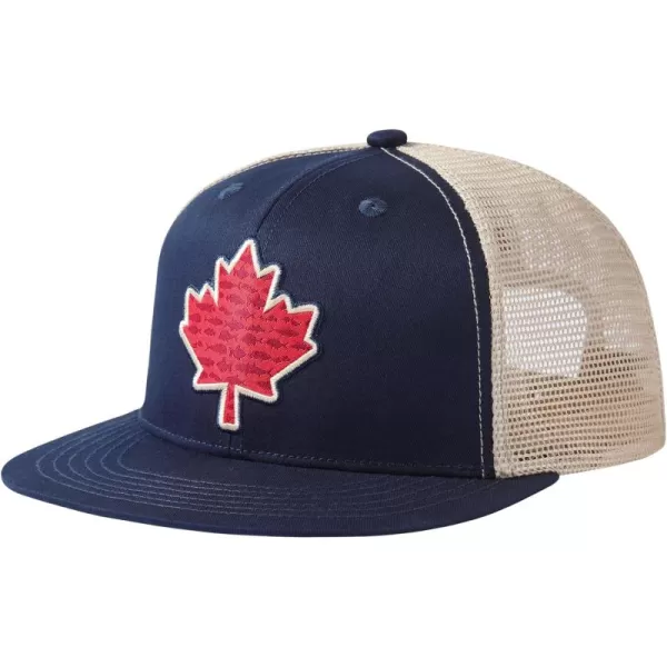 BASSDASH Flat Brim Trucker Cap Adjustable Snapback Hat Mesh Back for Men WomenDark Blue Fish Maple