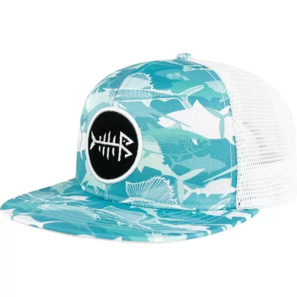 BASSDASH Flat Brim Trucker Cap Adjustable Snapback Hat Mesh Back for Men WomenFish Camo