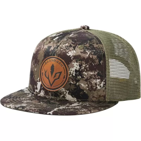 BASSDASH Flat Brim Trucker Cap Adjustable Snapback Hat Mesh Back for Men WomenGrunge Camo