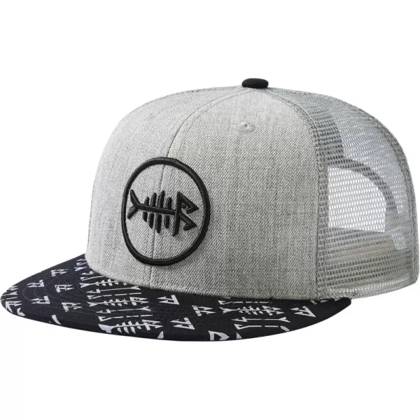 BASSDASH Flat Brim Trucker Cap Adjustable Snapback Hat Mesh Back for Men WomenHeather Grey and Black