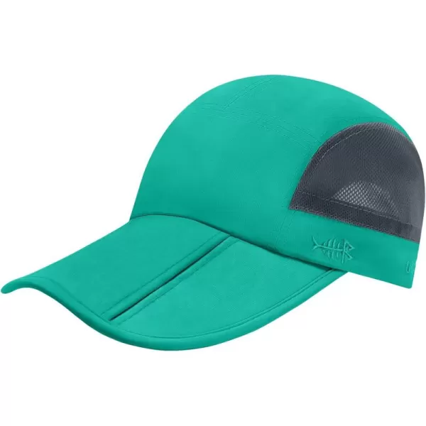 BASSDASH Folding Fishing Baseball Cap UPF 50 Water Resistant Outdoor Portable Brim Hats for Women Men Hiking AdjustableAqua Green