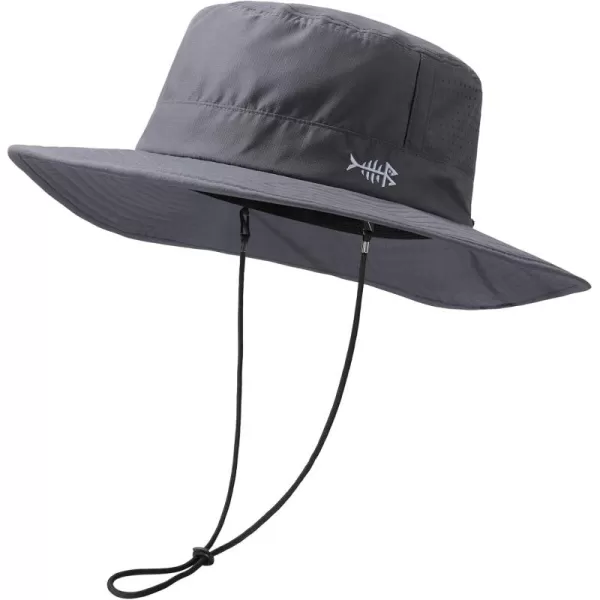 BASSDASH UPF 50 WaterResistant Fishing Bucket Hat with Laser Perforated Mesh Adjustable for Men Women Outdoor HikingDark Grey