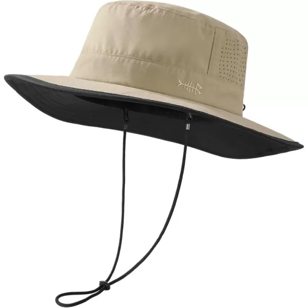 BASSDASH UPF 50 WaterResistant Fishing Bucket Hat with Laser Perforated Mesh Adjustable for Men Women Outdoor HikingKhaki