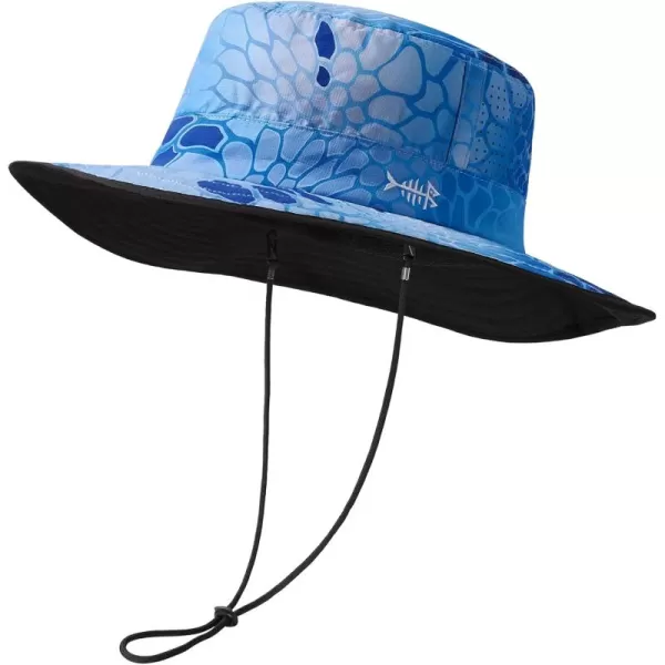 BASSDASH UPF 50 WaterResistant Fishing Bucket Hat with Laser Perforated Mesh Adjustable for Men Women Outdoor HikingOcean Scales