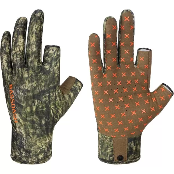 BASSDASH Unisex Fingerless Camo Hunting Gloves for Mens Womens Early Season Warm Weather UPF 50 Lightweight Fishing Photography HG03Mossy Wood