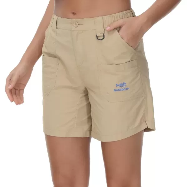 BASSDASH Womens 7 Fishing Shorts UPF 50 Water Resistant Quick Dry Lightweight Hiking Cargo Shorts with Pockets FP03WKhaki