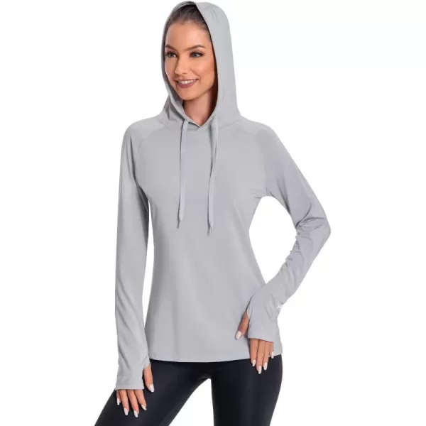 BASSDASH Womens UPF 50 Hiking Fishing Hoodie UV Shirt Long Sleeve Outdoor Activewear Breathable Lightweight StretchLight Grey