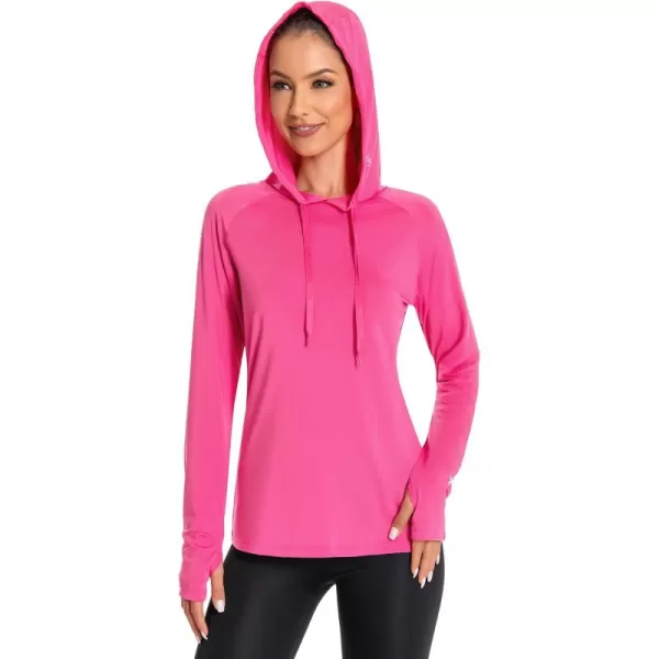 BASSDASH Womens UPF 50 Hiking Fishing Hoodie UV Shirt Long Sleeve Outdoor Activewear Breathable Lightweight StretchRose Red