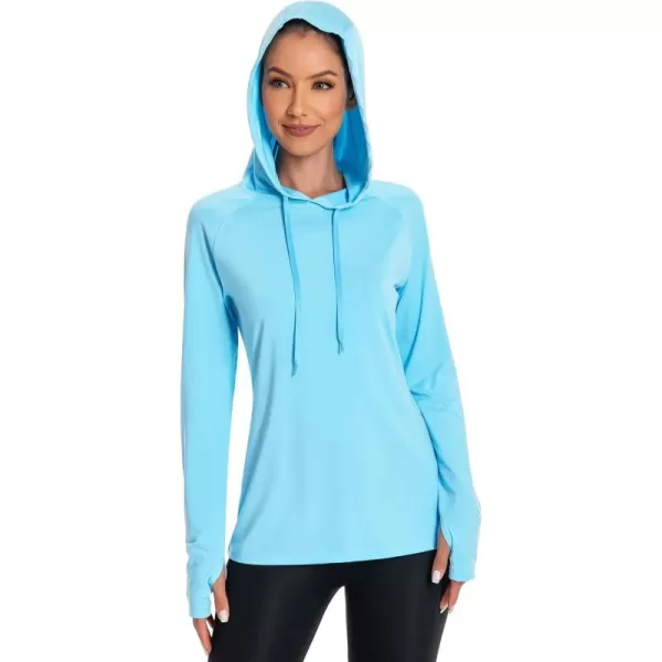 BASSDASH Womens UPF 50 Hiking Fishing Hoodie UV Shirt Long Sleeve Outdoor Activewear Breathable Lightweight StretchSky Blue