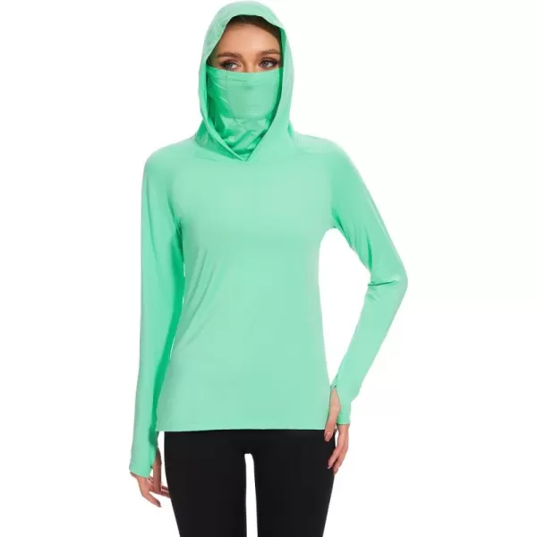 BASSDASH Womens UPF 50 Sun Protection Hoodie with Face Mask Neck Gaiter Breathable Long Sleeve Shirt for Hiking FishingMint