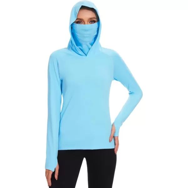 BASSDASH Womens UPF 50 Sun Protection Hoodie with Face Mask Neck Gaiter Breathable Long Sleeve Shirt for Hiking FishingSky Blue