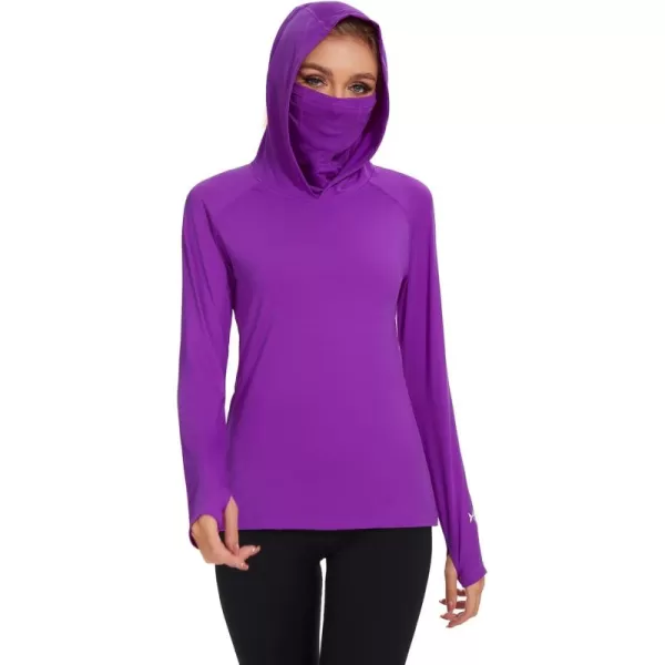 BASSDASH Womens UPF 50 Sun Protection Hoodie with Face Mask Neck Gaiter Breathable Long Sleeve Shirt for Hiking FishingViolet