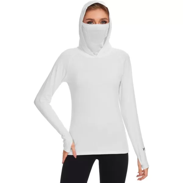 BASSDASH Womens UPF 50 Sun Protection Hoodie with Face Mask Neck Gaiter Breathable Long Sleeve Shirt for Hiking FishingWhite