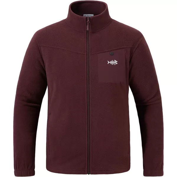 BASSDASH AllDay Mens Full Zip Fleece Jacket Soft Breathable MidWeight Polar Fleece Winter Coat with PocketsBurgundy