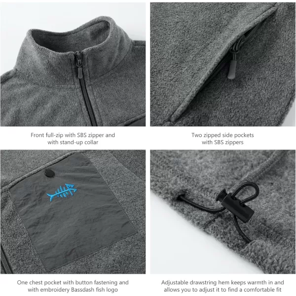 BASSDASH AllDay Mens Full Zip Fleece Jacket Soft Breathable MidWeight Polar Fleece Winter Coat with PocketsDark Heather Grey