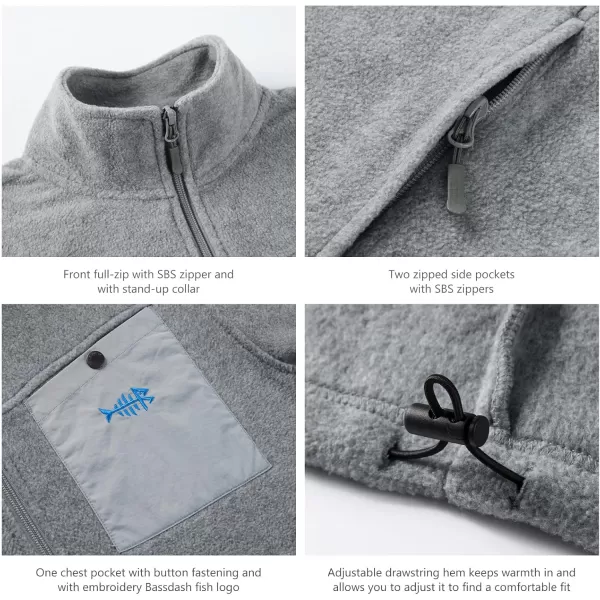 BASSDASH AllDay Mens Full Zip Fleece Jacket Soft Breathable MidWeight Polar Fleece Winter Coat with PocketsLight Heather Grey