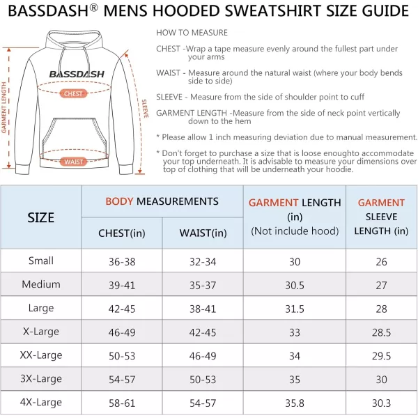 BASSDASH Mens Cotton Hoodie Long Sleeve Pullover Hooded Casual Drawstring Warm Sweatshirt with Kangaroo PocketBlack