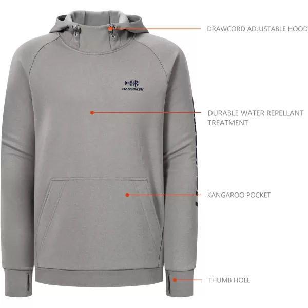 BASSDASH Mens Fleece Lined Fishing Hoodies Water Resistant Performance Pullover Sweatshirts Stretchy Hunting Workout FS32MLight Heather Grey