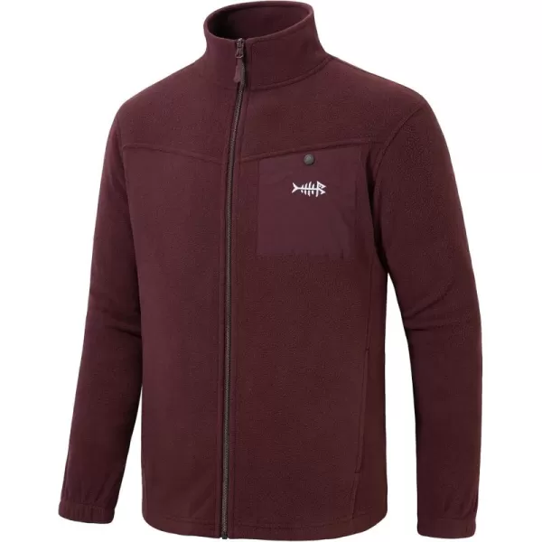 BASSDASH AllDay Mens Full Zip Fleece Jacket Soft Breathable MidWeight Polar Fleece Winter Coat with PocketsBurgundy