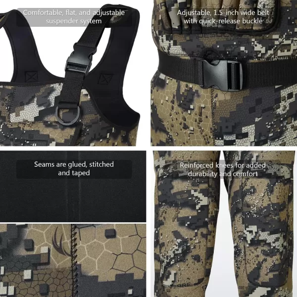 imageBASSDASH Bare Camo Neoprene Chest Fishing Hunting Waders for Men with 600 Grams Insulated Rubber BootfootBare Camo