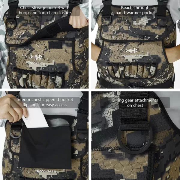 imageBASSDASH Bare Camo Neoprene Chest Fishing Hunting Waders for Men with 600 Grams Insulated Rubber BootfootBare Camo